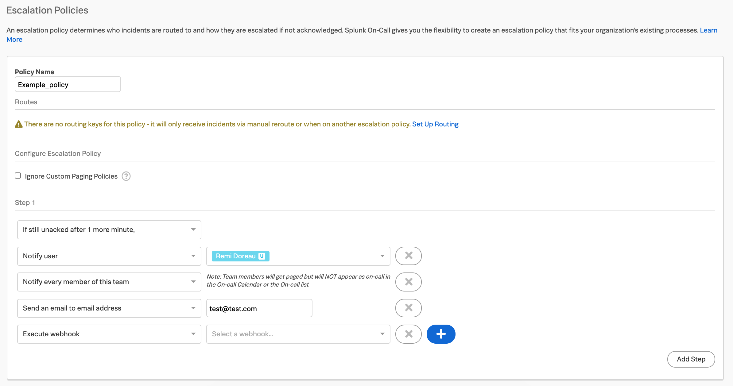 Splunk On-Call Escalation policy creation